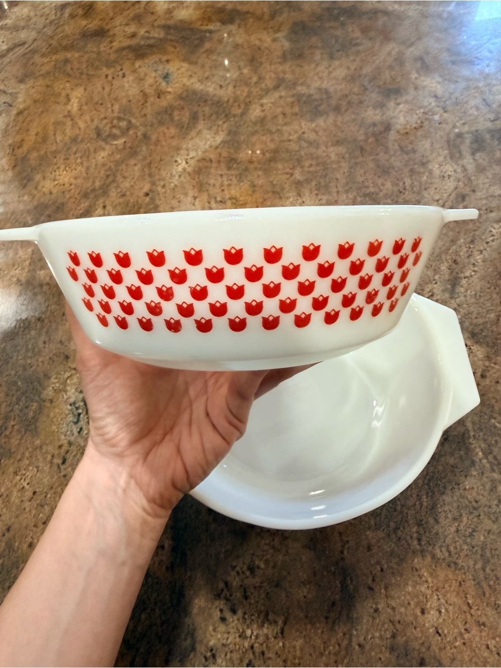 PYREX Vintage JAJ England Rare “Red Tulips” Casserole Dish Set 1970s - Picture 3 of 14